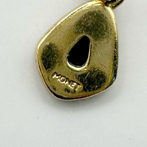 Vintage Monet Earring Black Gold Teardrop Dainty Pierced Signed Retro VTG - Picture 4 of 5